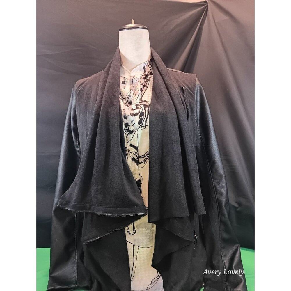 Blank NYC Size (M) faux black leather/suede draped asymmetrical jacket